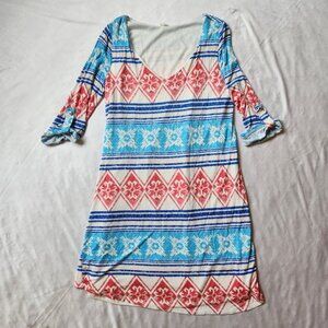 Pinkblush Size M Patterned Blue/Red/White Dress - Approx. 36" Length